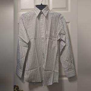 Yves Saint Laurent Striped Button-Up Shirt 14.5 32/33 Made in Mauritius VTG NWT